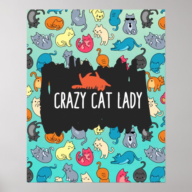 Poster Crazy Cat Lady Cute et Playay Cat Motif (Devant)