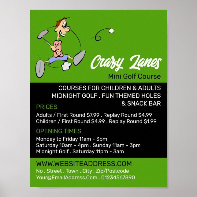 Poster Crazy Golfer, Mini Golf Course Publicité (Devant)