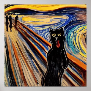 Poster Crazy Halloween Chat noir "Cri" Portrait Art