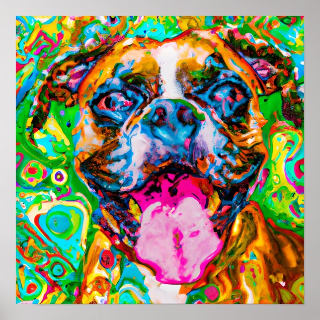 Poster Crazy Happer Boxer Chien 2 Portrait d'art (Devant)