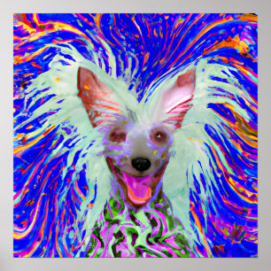 Poster Crazy Happy Chinese Crested Art Portrait