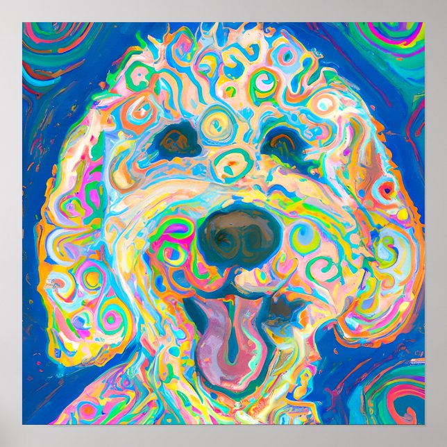 Poster Crazy Happy Goldendoodle Portrait d'art chien (Devant)