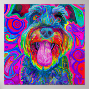 Poster Crazy Happy Schnauzer Portrait d'art chien