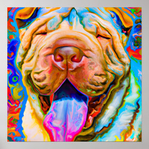Poster Crazy Happy Shar-Pei Portrait d'art chien