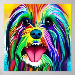 Poster Crazy Happy Tibétain Terrier Portrait de chien Art