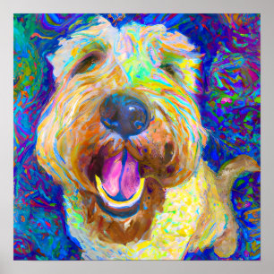 Poster Crazy Happy Wheaten Terrier Dog Portrait Art