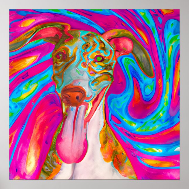 Poster Crazy Happy Whippet Dog Portrait Art (Devant)