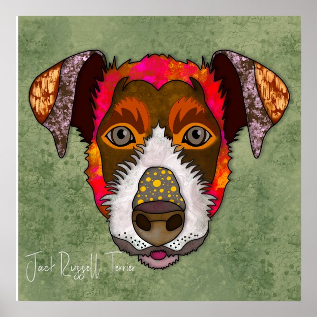 Poster Crazy Jack Russell Terrier chien visage peint main (Devant)