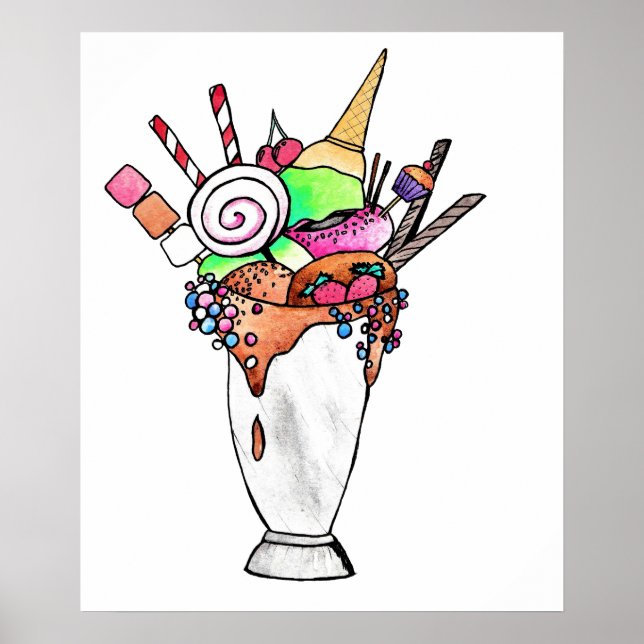 Poster Crazy milshake aquarelle art (Devant)