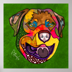Poster Crazy Rottweiler dog face hand-painted