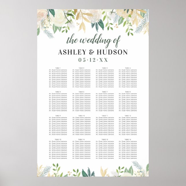 Poster Cream Gold Floral Verdure Mariage Siège (Devant)