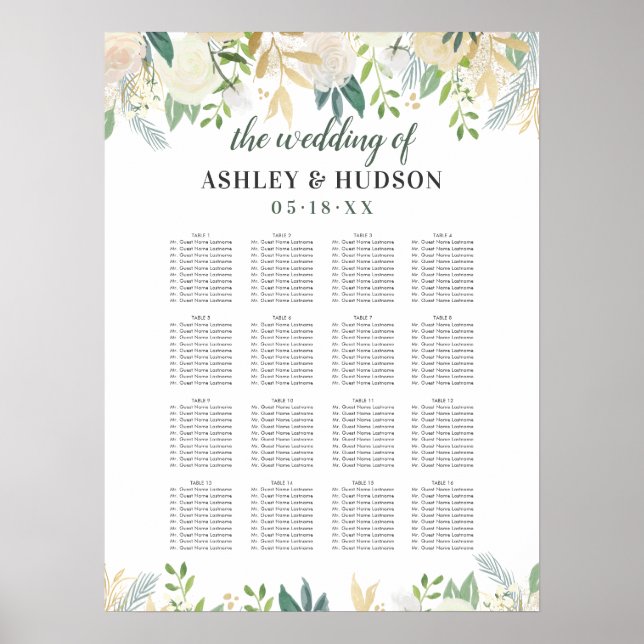 Poster Cream Gold Floral Verdure Mariage Siège (Devant)