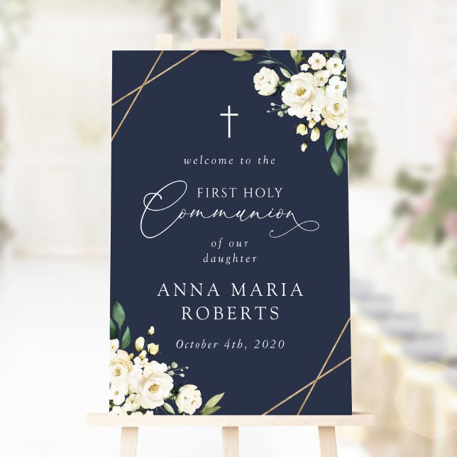 Poster Cream White Flowers, First Holy Communion Welcome (Créateur téléchargé)