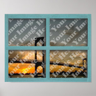 Poster Create Your Own 4 Pane Green Wood Frame Window