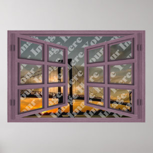 Poster Create Your Own 6 Pane Pink Wooden Open Window