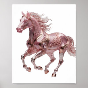 Poster Création de CHEVAL EN VERRE ROSE argenté tendance