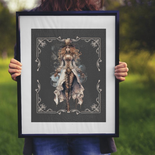 Poster Création numérique Steampunk Clockwork Couture (As shown 16x20 print with white mat & black frame. )