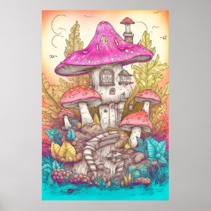 Poster Creative Wild Psychedelic Mushroom Dwelling Art