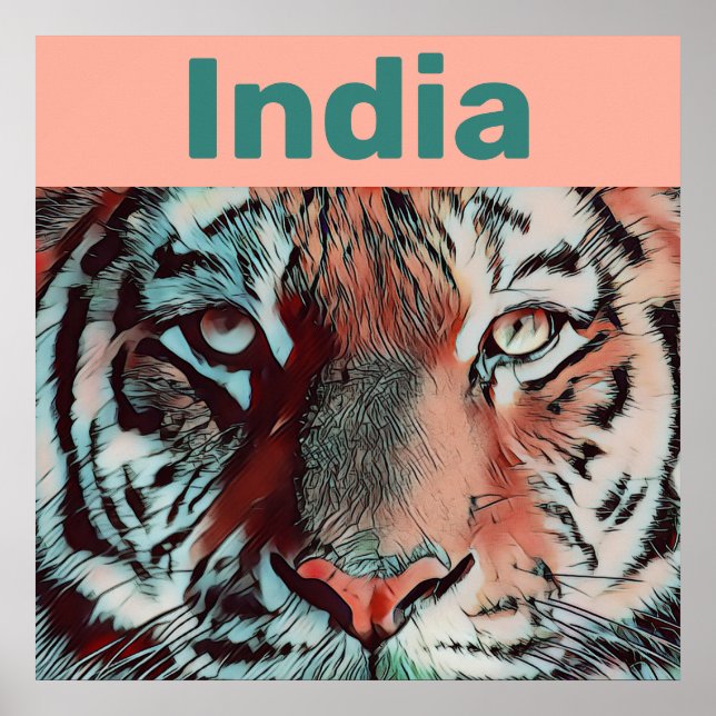 Poster Creative Wildlife Tiger Pop Art India Travel (Devant)