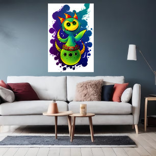 Poster créature alien cool verte   Art AI