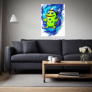 Poster créature alien verte de nombreux yeux Art AI