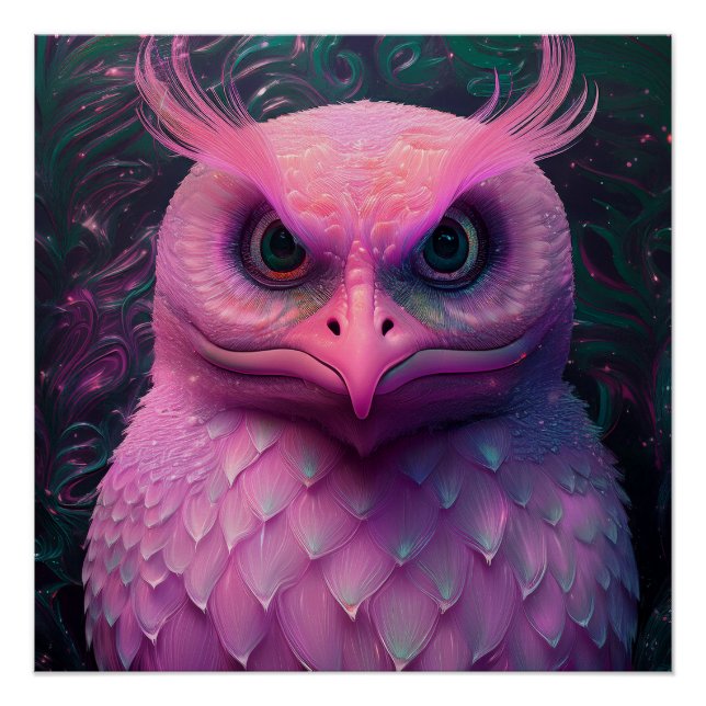 Poster Créature hybride Murloc/Chouette rose (Devant)