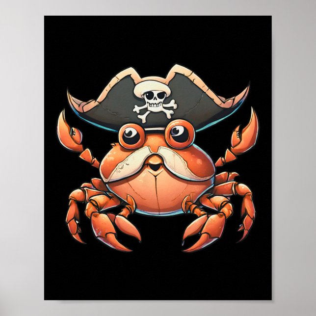 Poster Créature marine drôle Océan Pirate Crabe Chasse Sa (Devant)