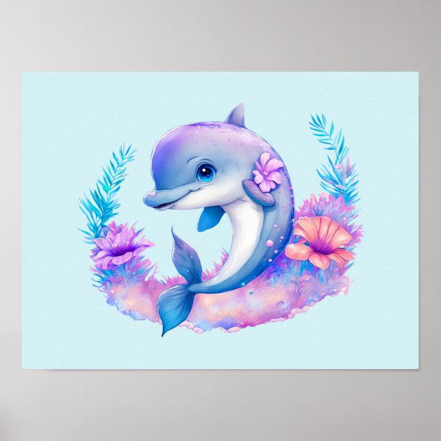 Poster Créature Mer Dauphin Cute (Devant)