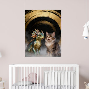 Poster Créatures de chat-dragons mythiques surprises