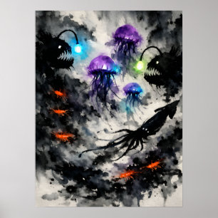 Poster Créatures de haute mer, art à l'aquarelle