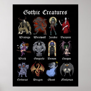 Poster Créatures mythiques gothiques