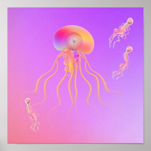 Poster Créatures océaniques lumineuses aux couleurs vapor