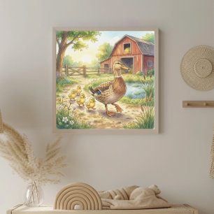 Poster Crèche Maman Canard et Canetons