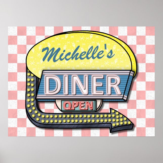 Poster Crée ton propre dîner Retro 50 personnalisé Signe  (Devant)