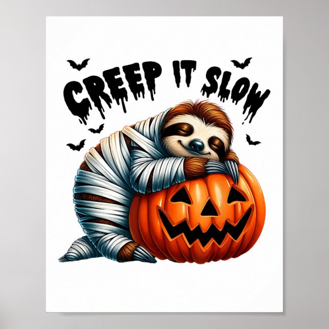 Poster Creep It Slow mignon Sloth maman Hall Jack-o'-lant (Devant)