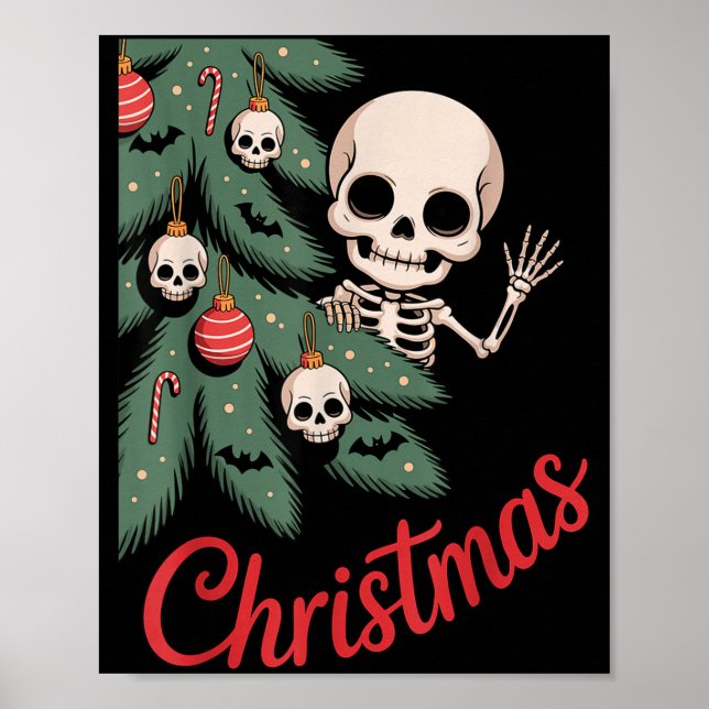 Poster Creepy Cute Kawaii Skeleton Christmas Tree Skull B (Devant)