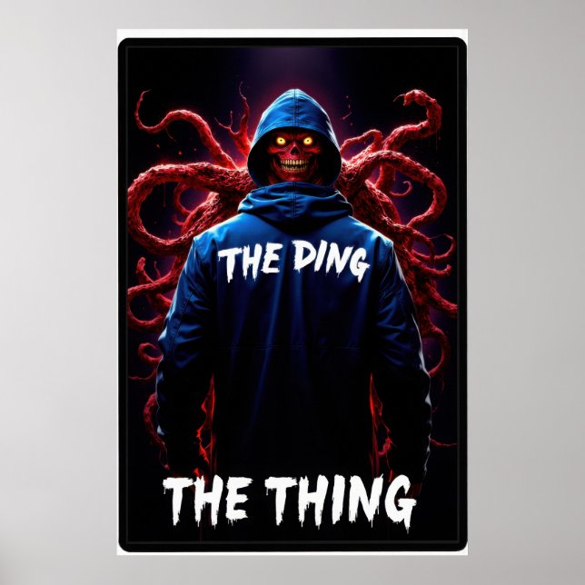 Poster Creepy figure in a hoodie with tentacles and glowi (Devant)
