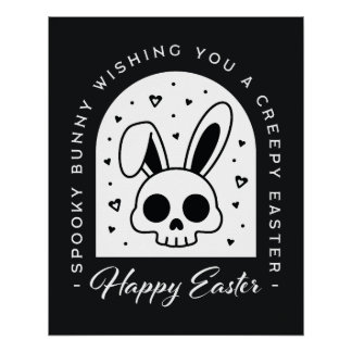Poster Creepy Happy Easter bunny skull gothic aesthetic