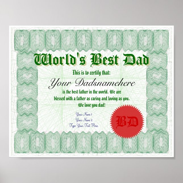 Poster Créer un certificat de meilleur père au monde (Devant)
