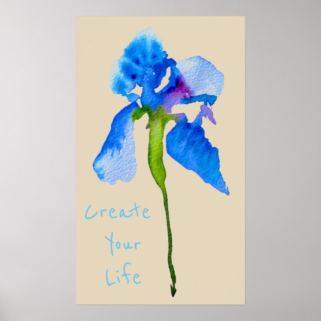Poster Créez votre citation de vie Blue Iris moderne flor (Devant)