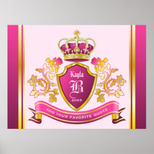 Poster Créez votre propre armoiries Pink Gold Crown Pearl