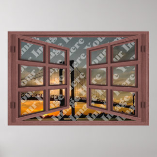 Poster Créez votre propre fenêtre ouverte en bois rouge 6