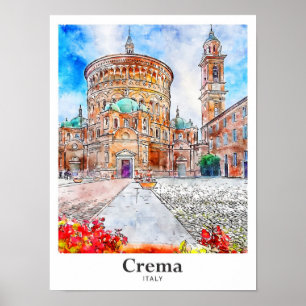Poster Crema Italie Voyage Aquarelle main tirée