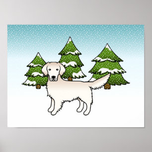 Poster Crème Anglaise Golden Retriever En Hiver & Arbres