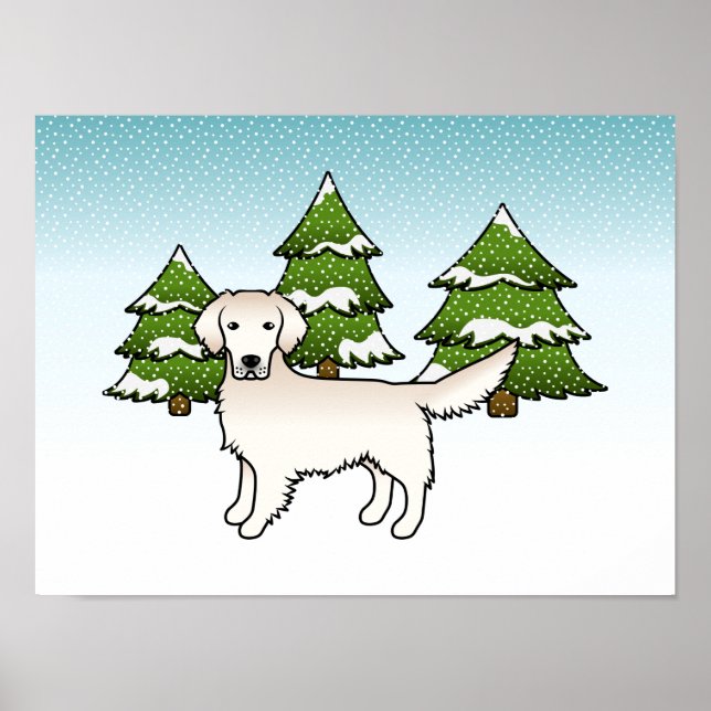 Poster Crème Anglaise Golden Retriever En Hiver & Arbres (Devant)