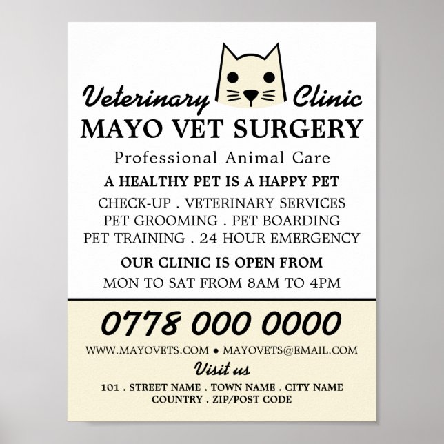 Poster Crème Chat, Vétérinaire, Service Vétérinaire (Devant)