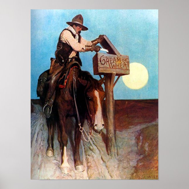 Poster Crème de blé Cowboy Postman N C Wyeth Circa 1908 (Devant)