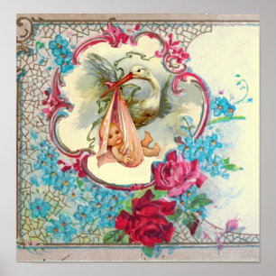 POSTER CRÈME DE DOUCHE POUR FILLE DE BÉBÉ STORK