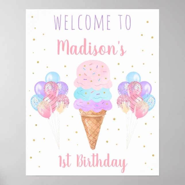 Poster Crème de glace Pink Gold Pastel Anniversaire Bienv (Devant)