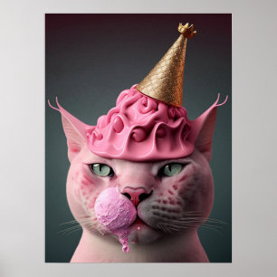 Poster Crème de glace rose King Cat Wall Art Collage